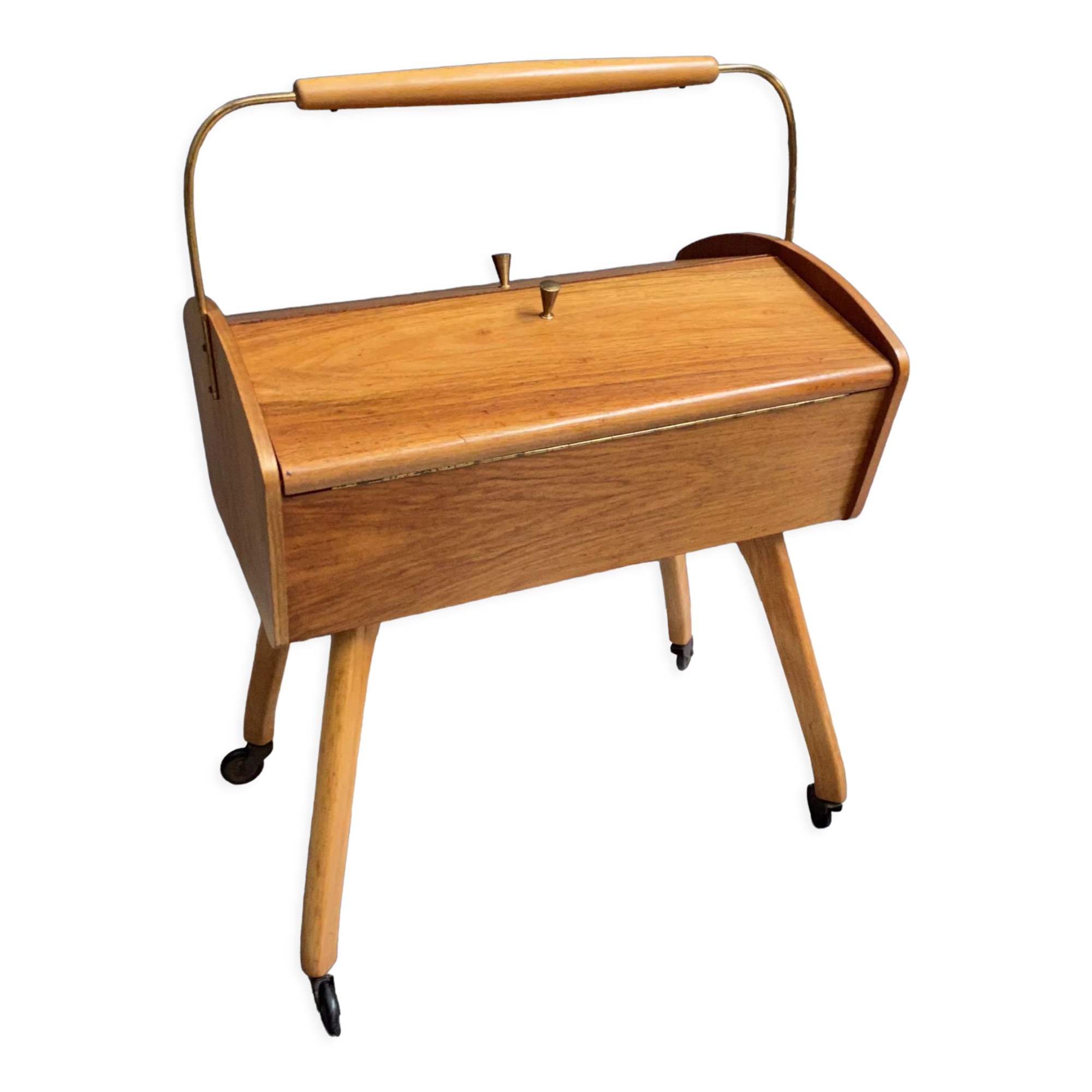 Sewing box on legs and wheels