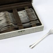 12 dessert forks Christofle Boréal by Luc Lanel, silver-plated metal