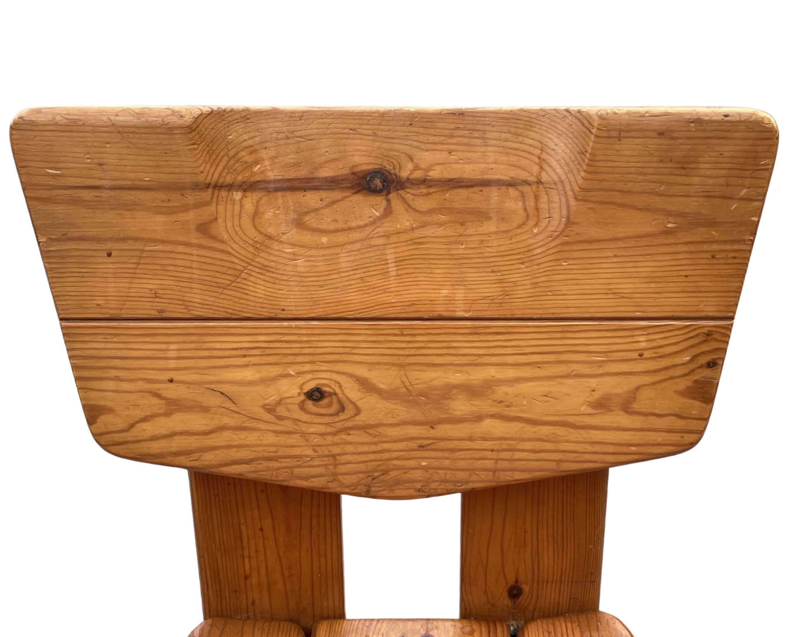 Vintage Brutalist Pine Chair 1970s Minimalist Wood Design