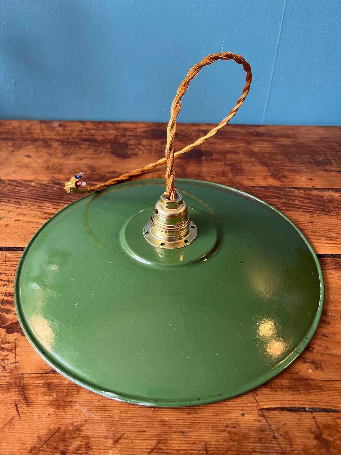 Green enameled sheet metal pendant light