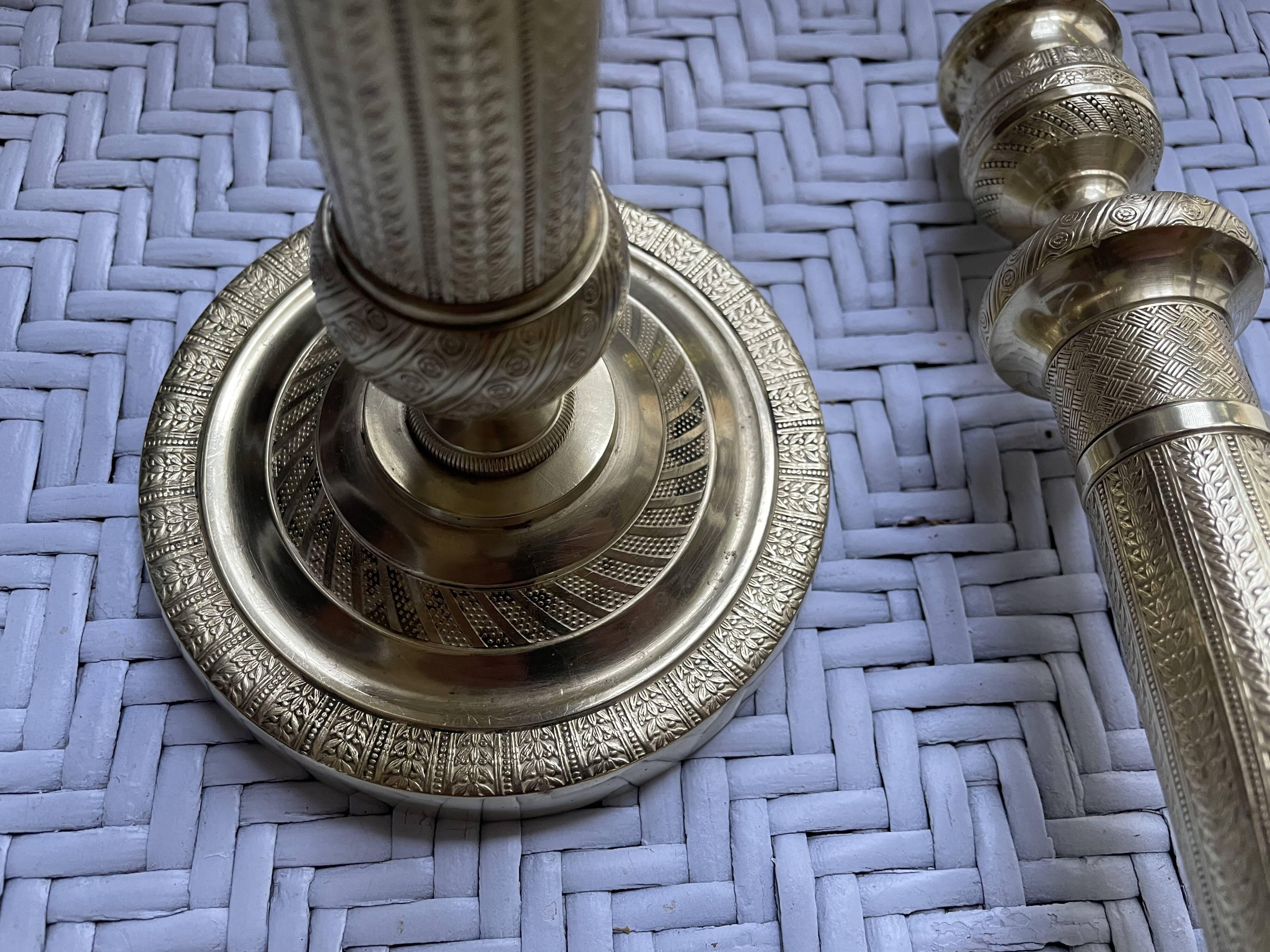 Pair of torch candle holders in chiseled gilded bronze XIXEME