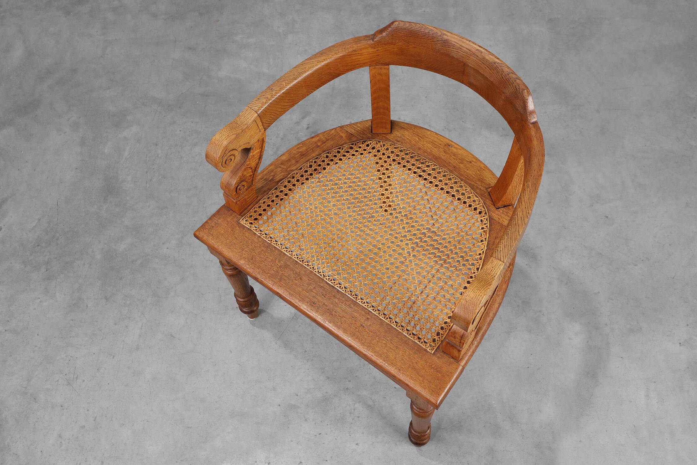 French Neoclassical Oak Chair with Wicker Seat, Late 19th Century
