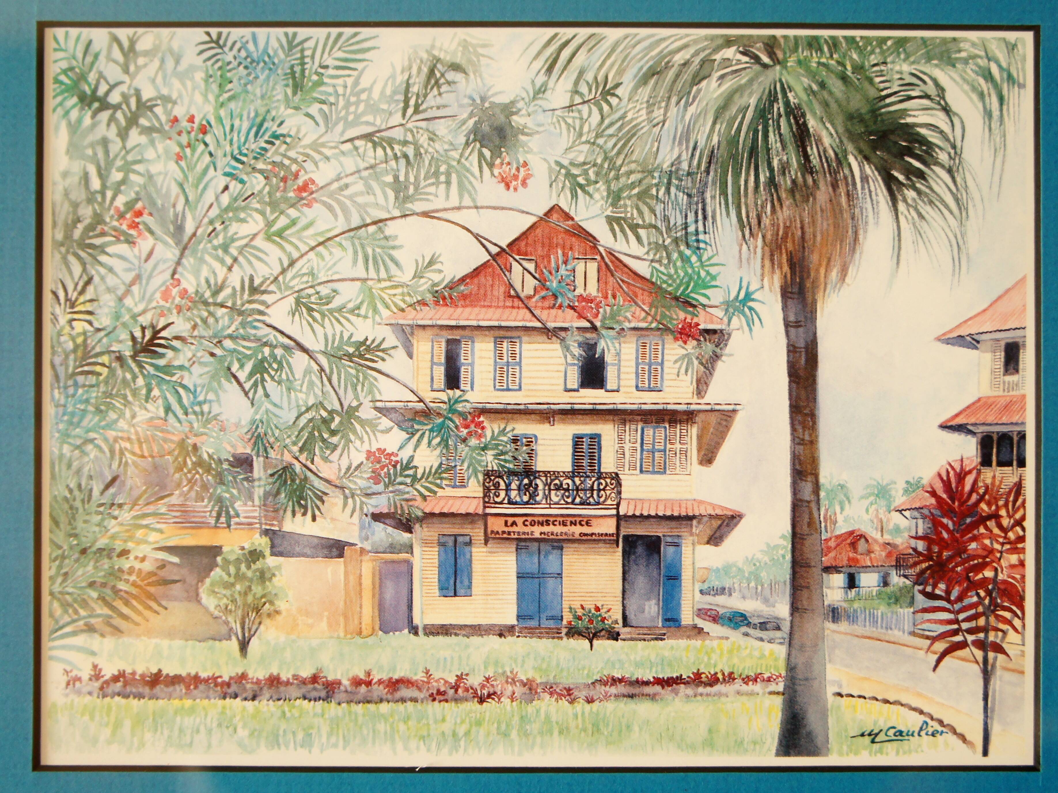 Set de 2 affiches encadrées "La plage des Palmistes" & "La conscience" Guyane 1980