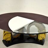 Table basse hollywood regency vintage en laiton et verre