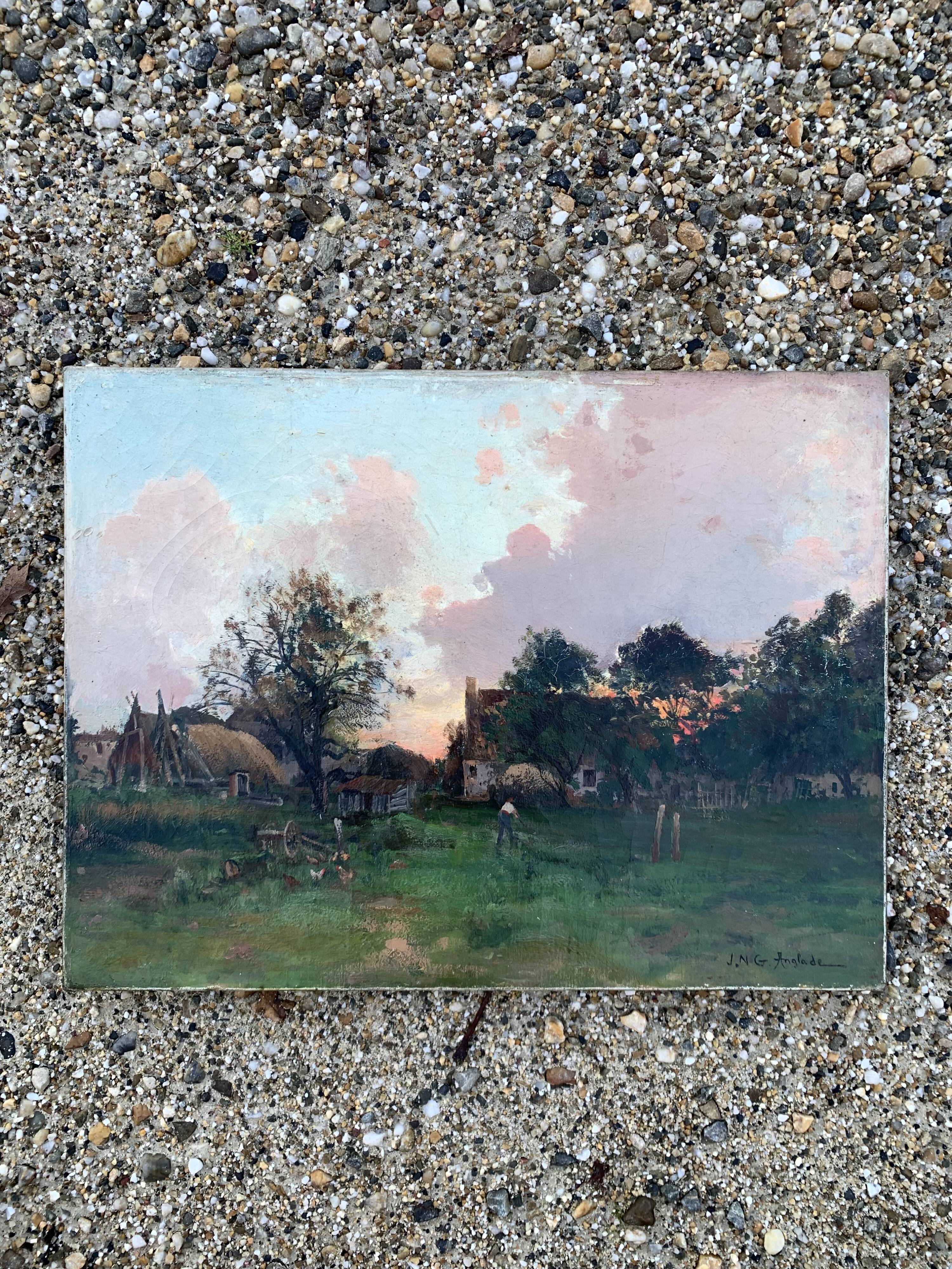 Sunrise over a scene of country life in the 19th century. JMG. Anglade.HST