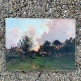 Sunrise over a scene of country life in the 19th century. JMG. Anglade.HST
