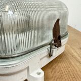 Industrial White Porcelain Wall Light with Ribbed Glass, 1970s
