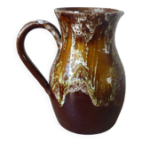 Old brown ceramic water jug pitcher, rustic country house pitcher 1970s