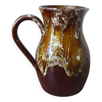 Old brown ceramic water jug pitcher, rustic country house pitcher 1970s