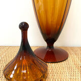 Large XL candy jar Empoli Italy in amber blown glass - 1960s