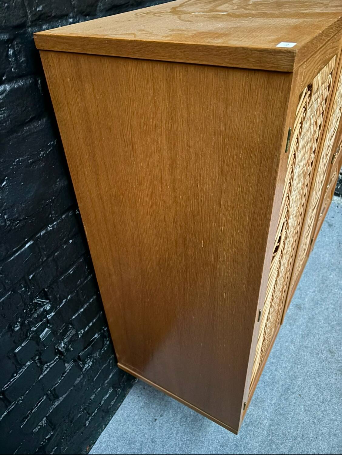 Vintage retro 1960s rattan and wood cabinet with desk section