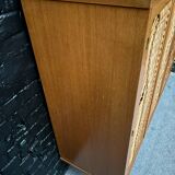 Vintage retro 1960s rattan and wood cabinet with desk section