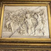 Marble high relief by François Duquesnoy "Putti, garlands and flowers" Paris, 1892
