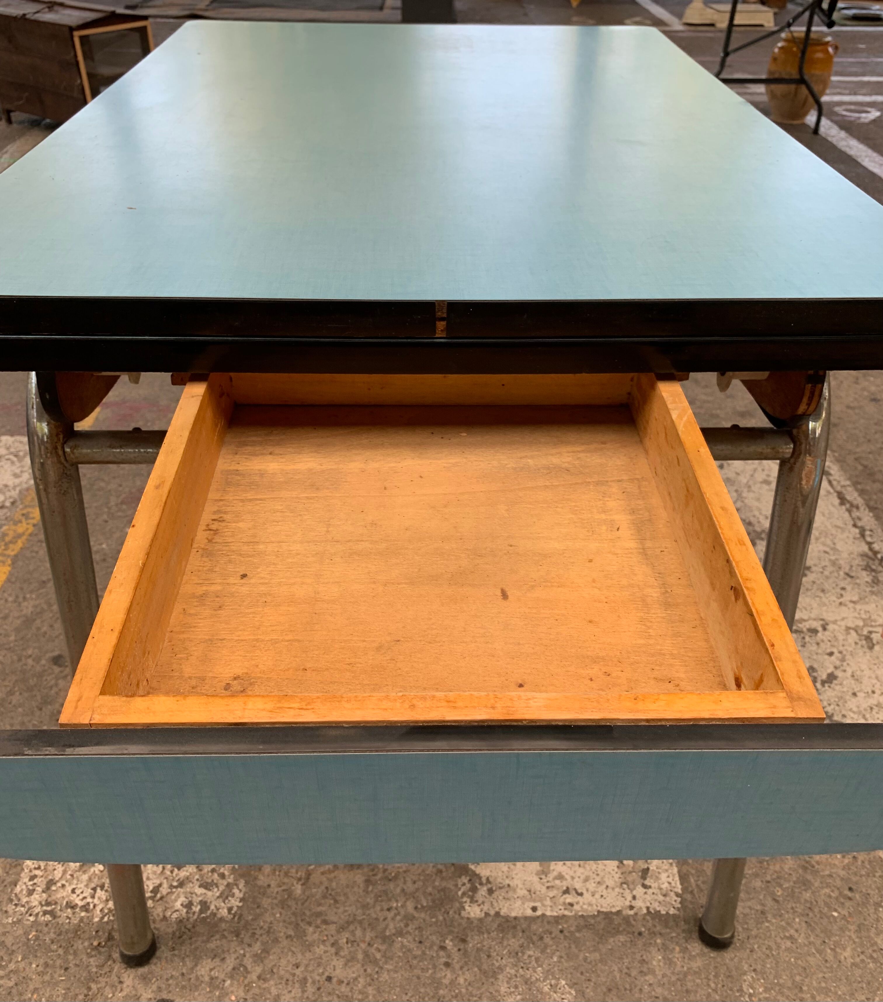 Blue formica table
