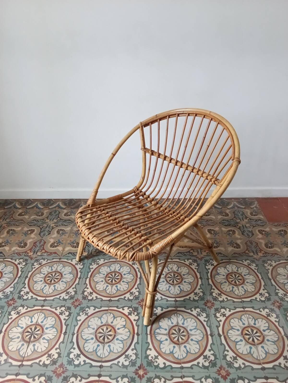 Trio de fauteuils rotin vintage