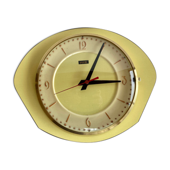 Pendule formica jaune années 60 marque FFR à pile