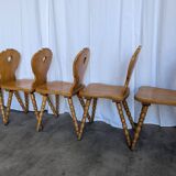 Set of 6 Vintage Tyrolean Heart Cutout Wooden Dining Chairs, Farmhouse