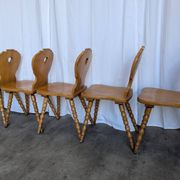 Set of 6 Vintage Tyrolean Heart Cutout Wooden Dining Chairs, Farmhouse
