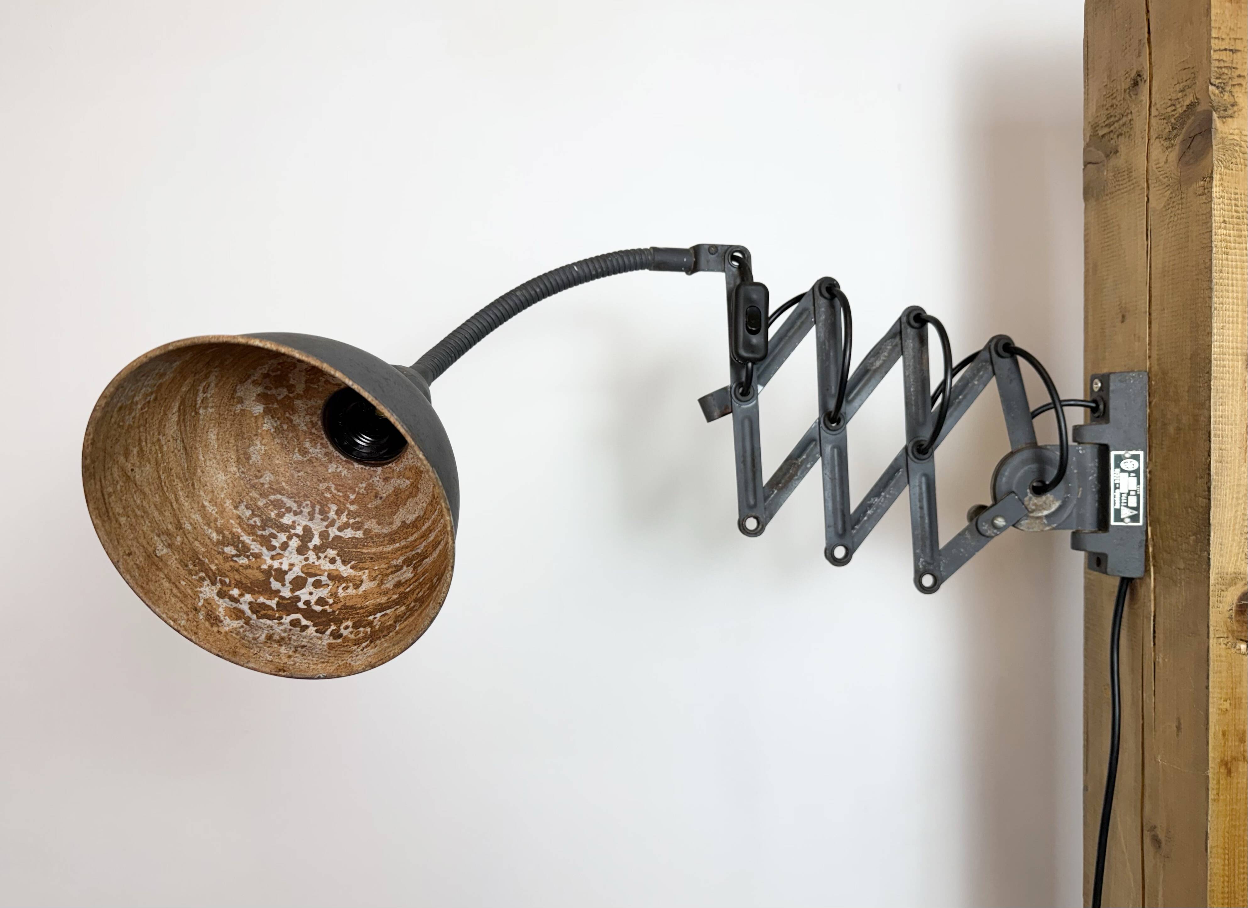 Grey Industrial Gooseneck Scissor Wall Lamp from Elektroinstala, 1960s