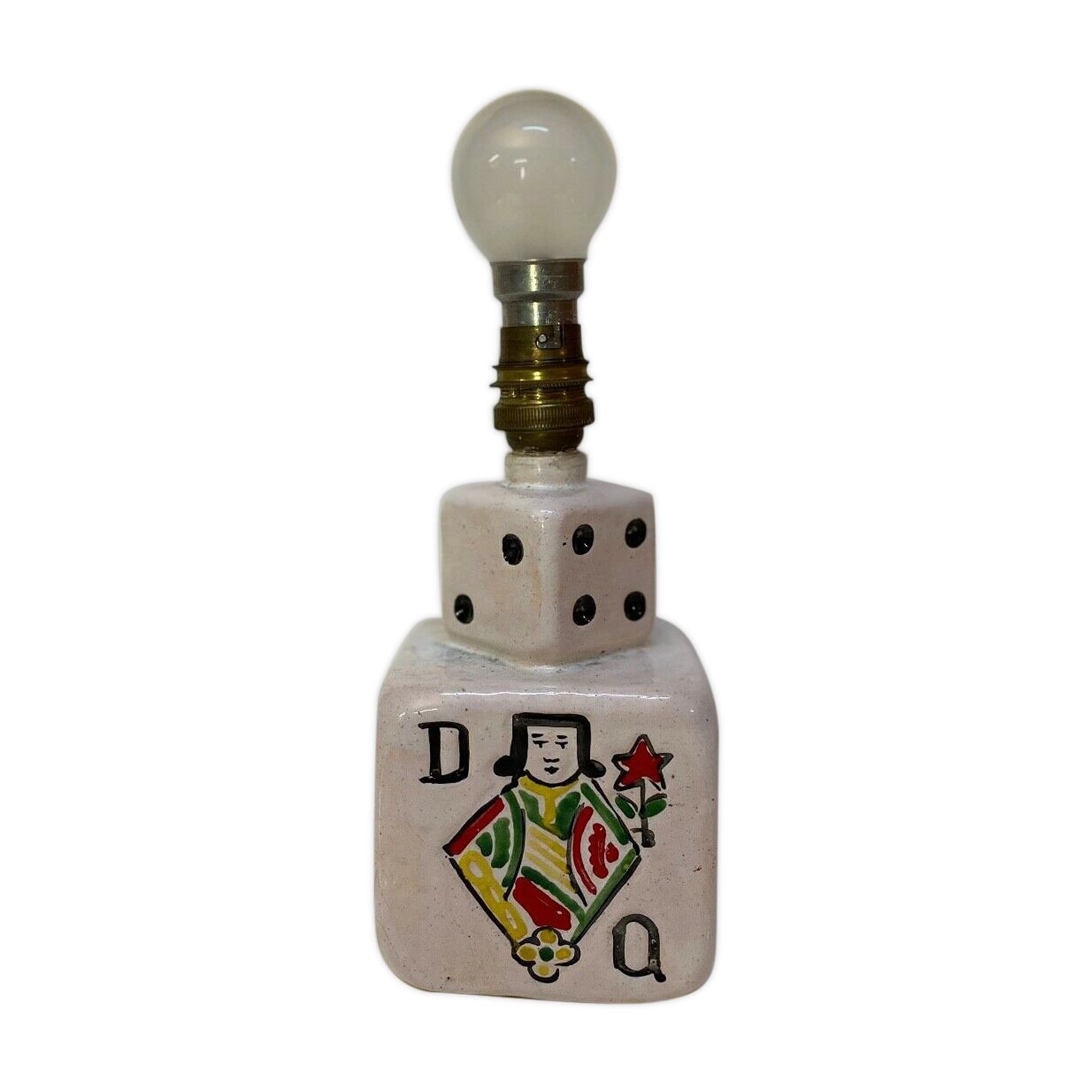 old ceramic desk lamp domino design and vintage card games 1950