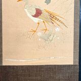 Paravent 4 panneaux japon XIXem, broderie soie oiseau
