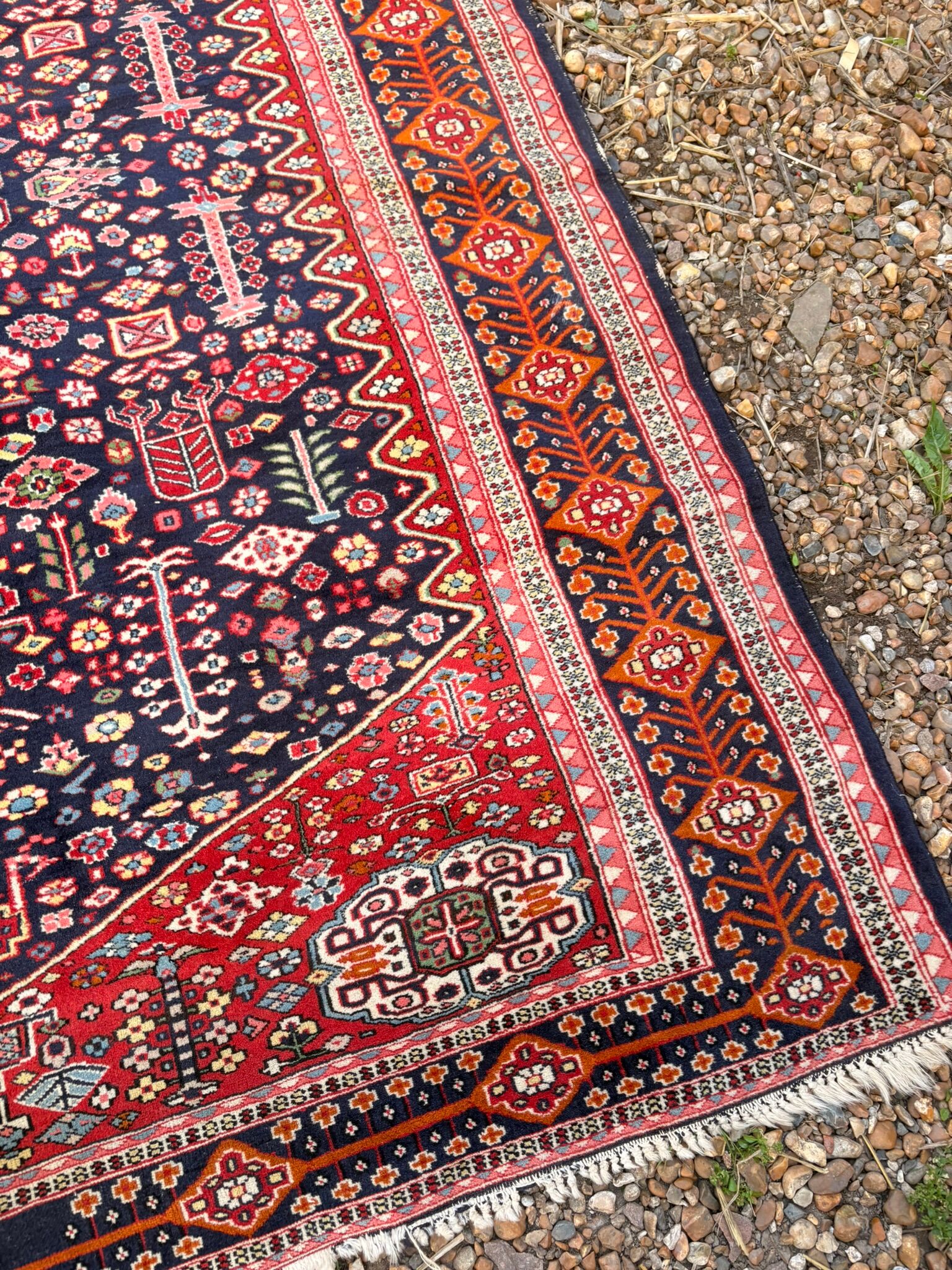 Ancient Senneh Persian rug 195x135cm handmade Herati wool Orient