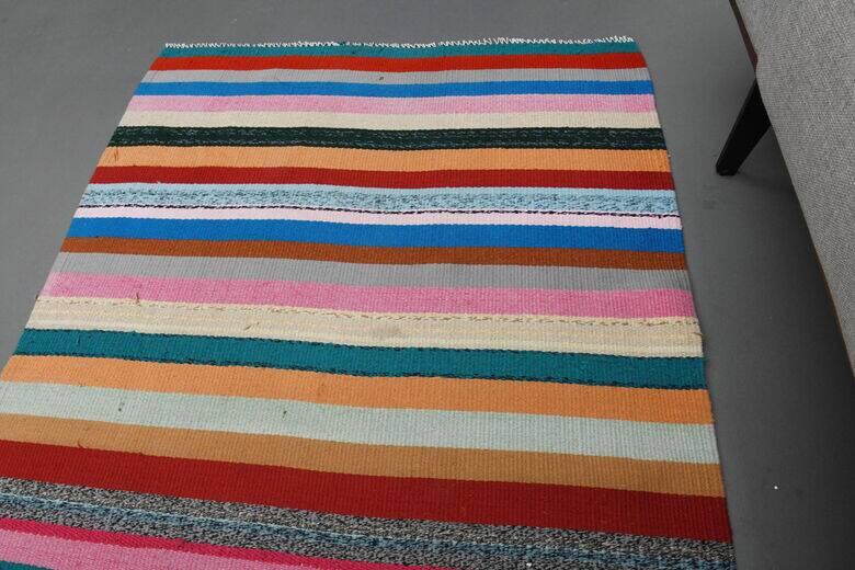 Vintage colourful flat kilim hallway rug 90x306 cm