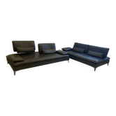 2 salon en cuir noir roche bobois scenario un trois place et une meridienne