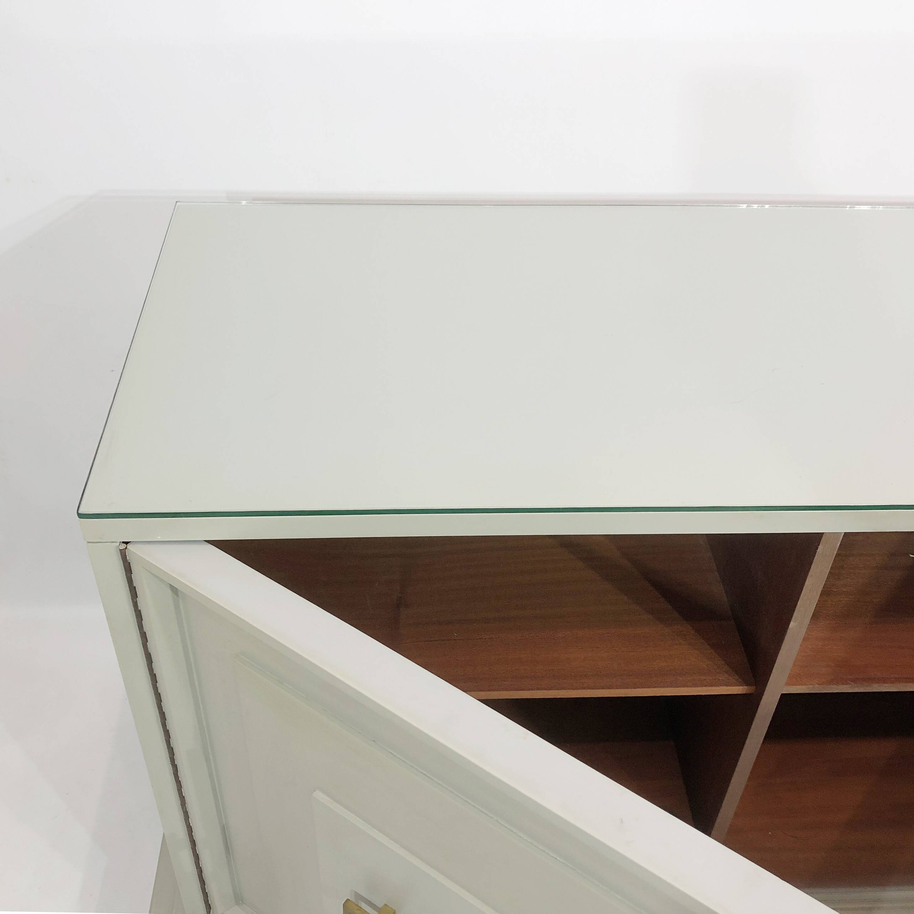 Neoclassical Duck Egg Cabinet Sideboard On Plinth 1970s USA Blue Brass Chinoiserie Retro Vintage