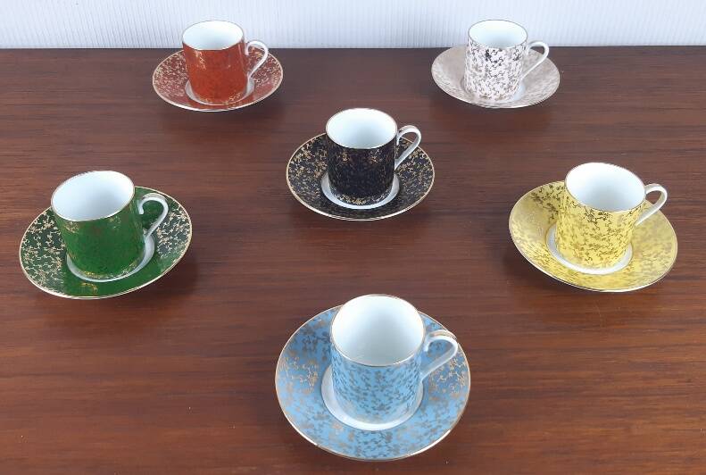 Set of 6 Art Deco coffee cups Lanternier Limoges
