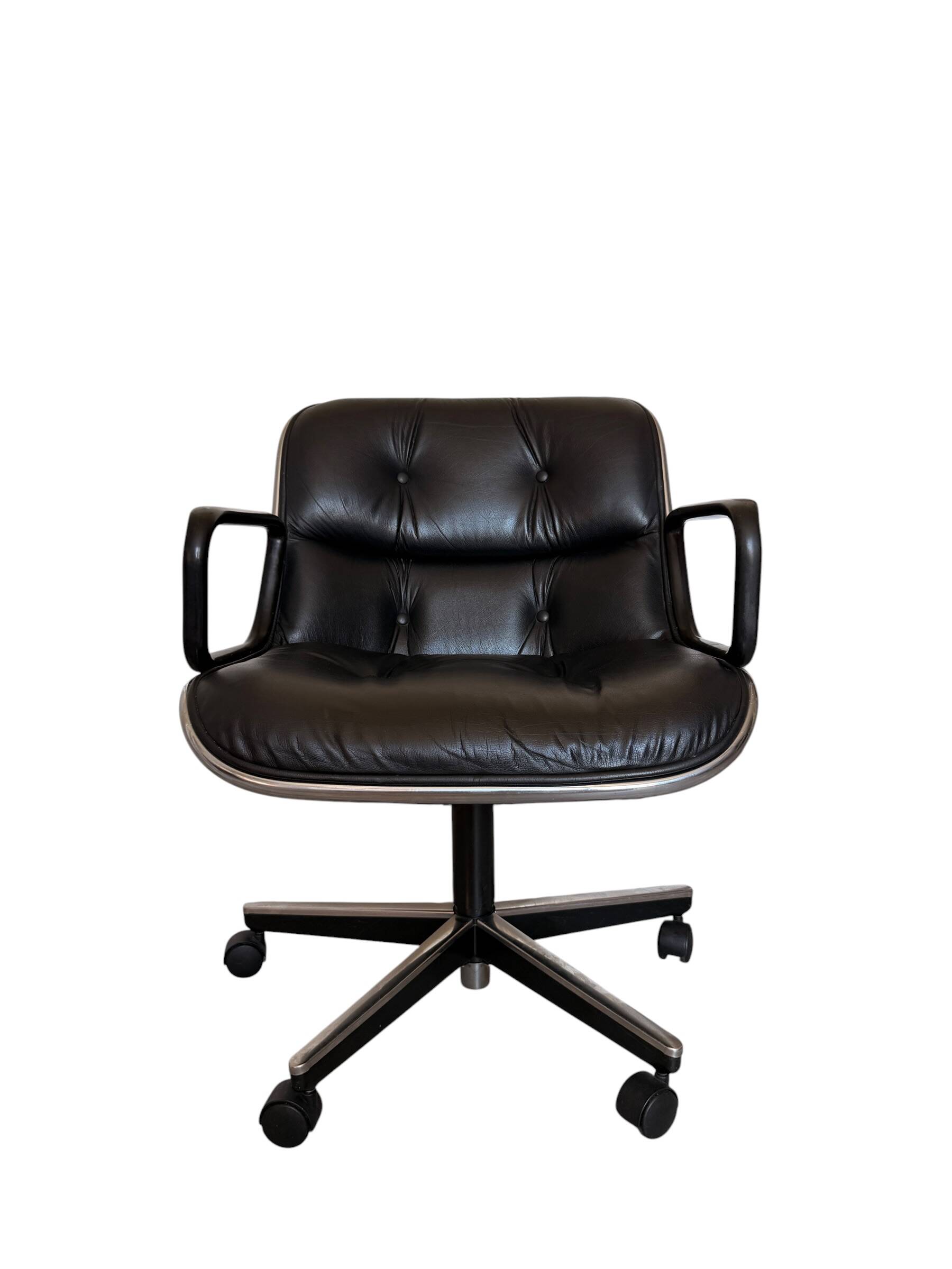 Charles Pollock Knoll Office Chair - Black Leather with Wheels