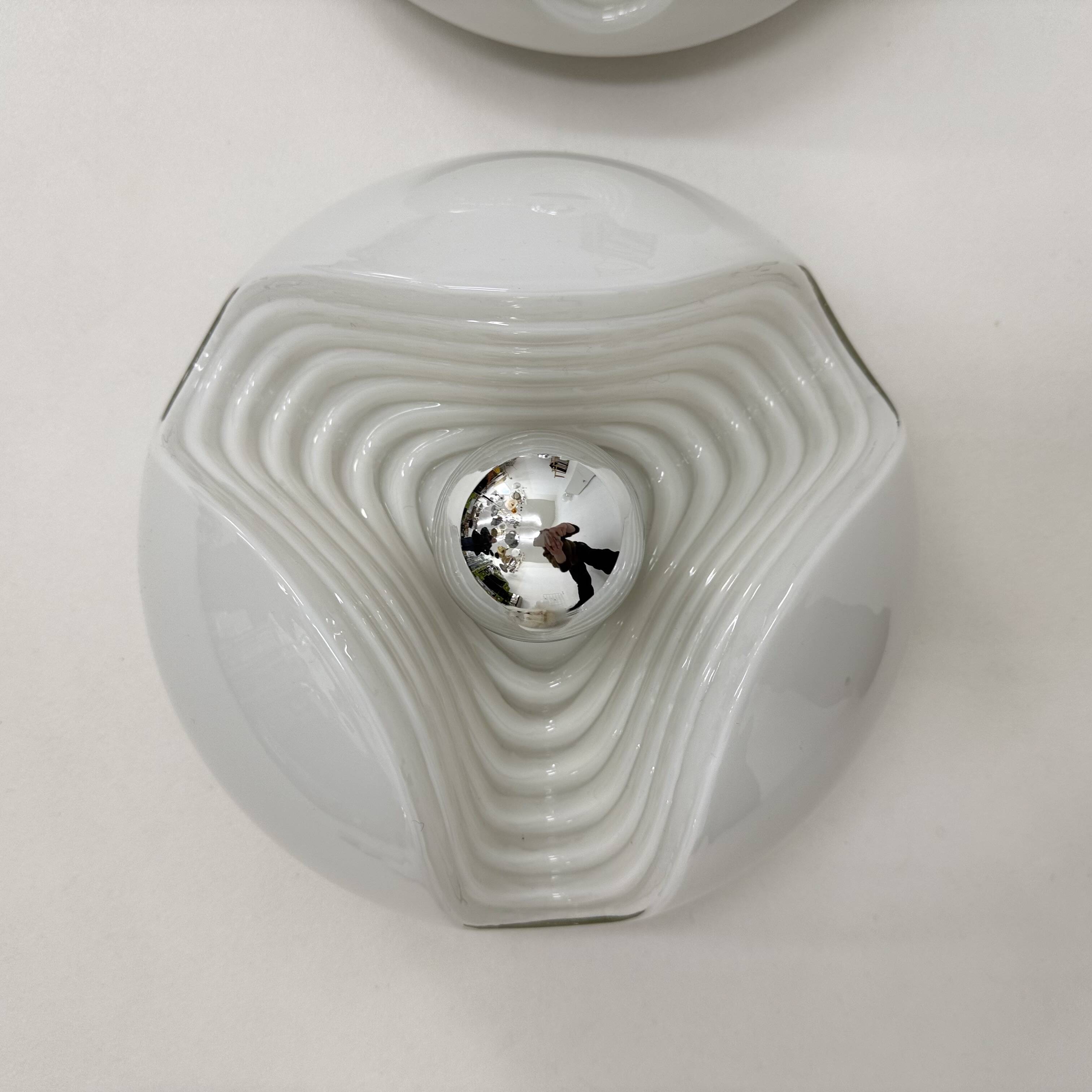Set of 4 Peil & Putzler Wave milk glass Wall lamp , 1970s