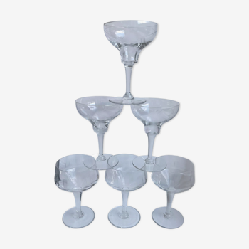 Lot de 6 coupes à champagne en cristal gravé art déco années 30