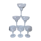 Set of 6 champagne glasses in crystal engraved Art Deco 30s