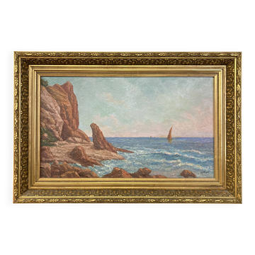 French School of the 20th century, Mediterranean Sea, oil on canvas