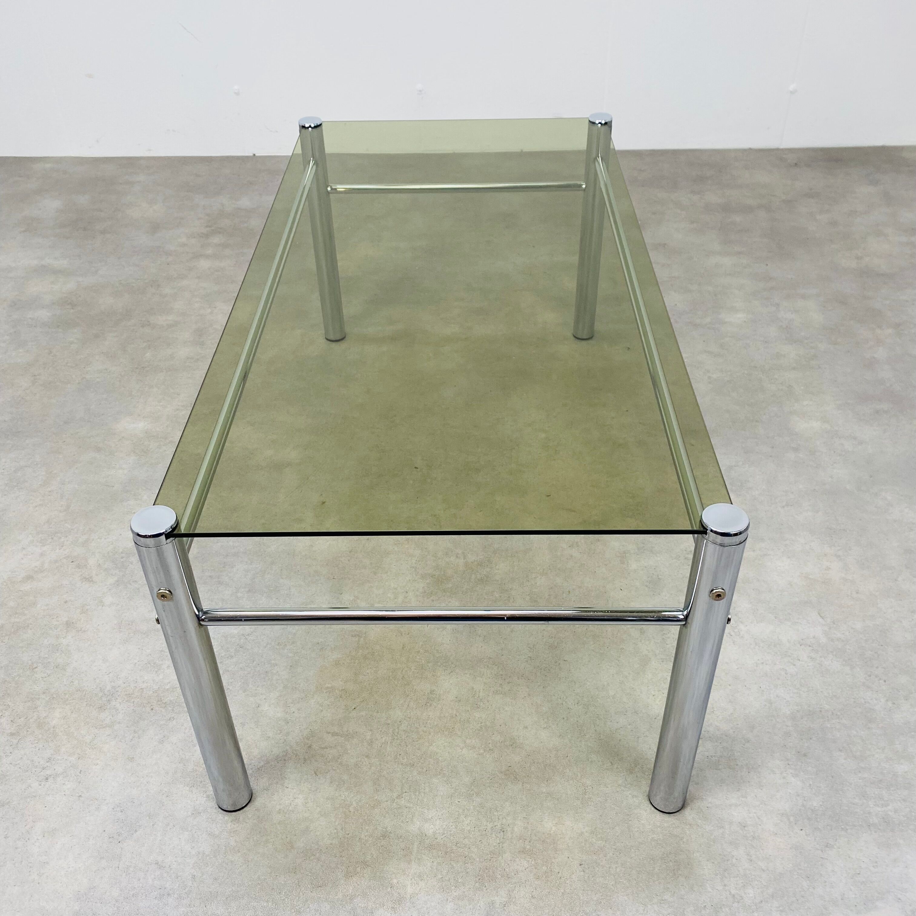 Coffee table chrome and smoked glass 70s