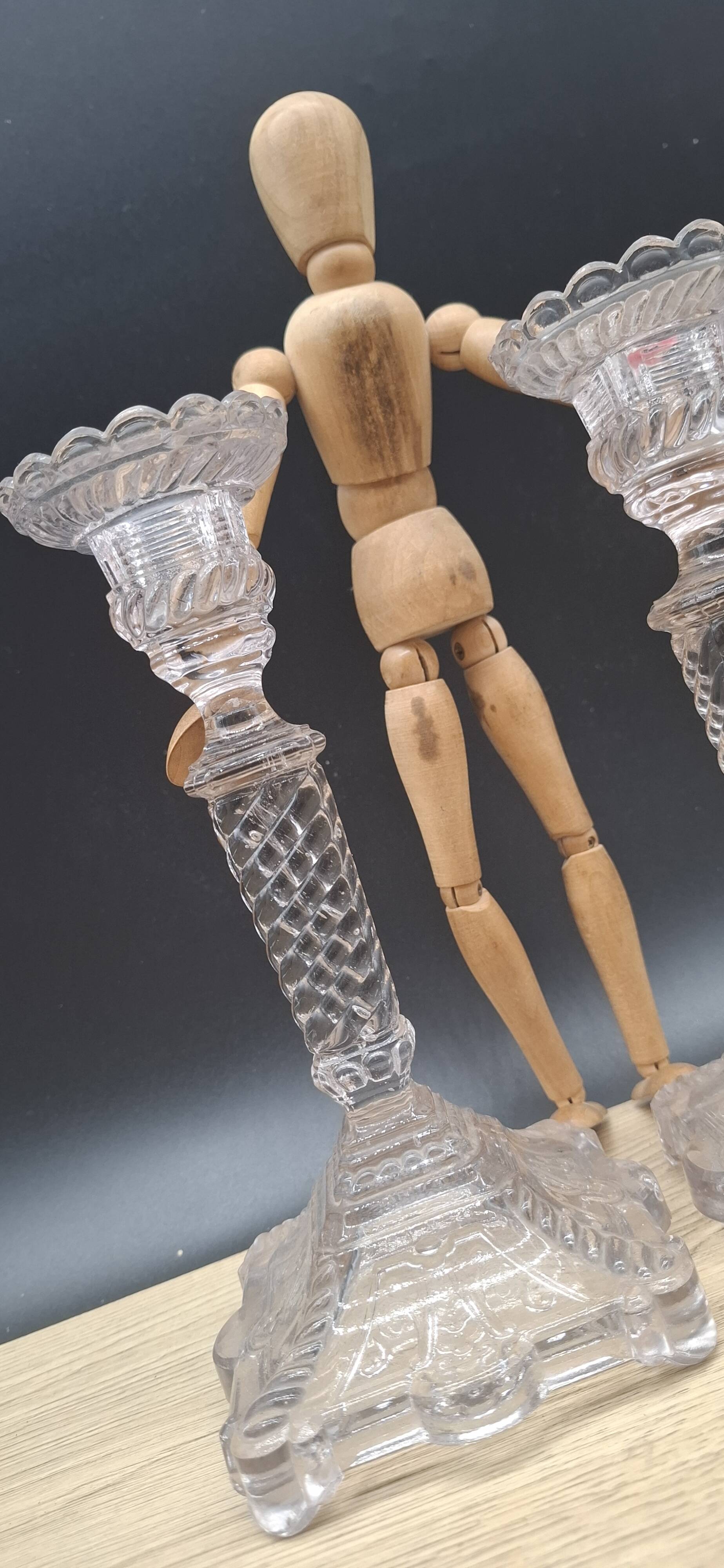 Pair of molded glass candlesticks