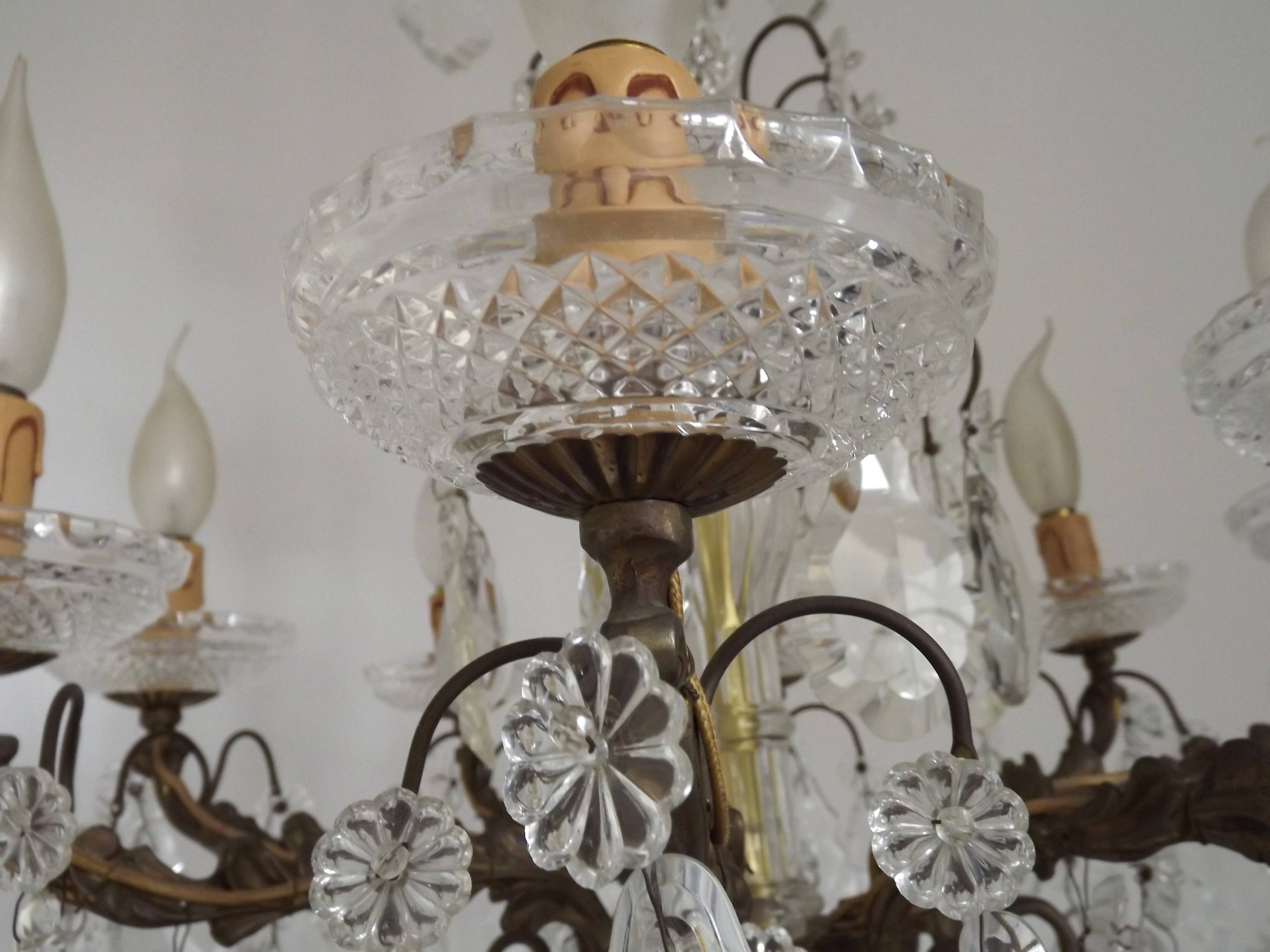 Lustre Rococo 8 lights in glass and antique bronze crystal 5199
