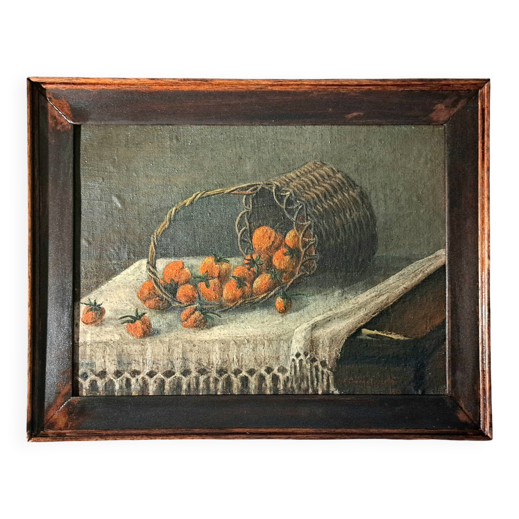Post-impressionist painting, Oil on Canvas signed Still Life 1929