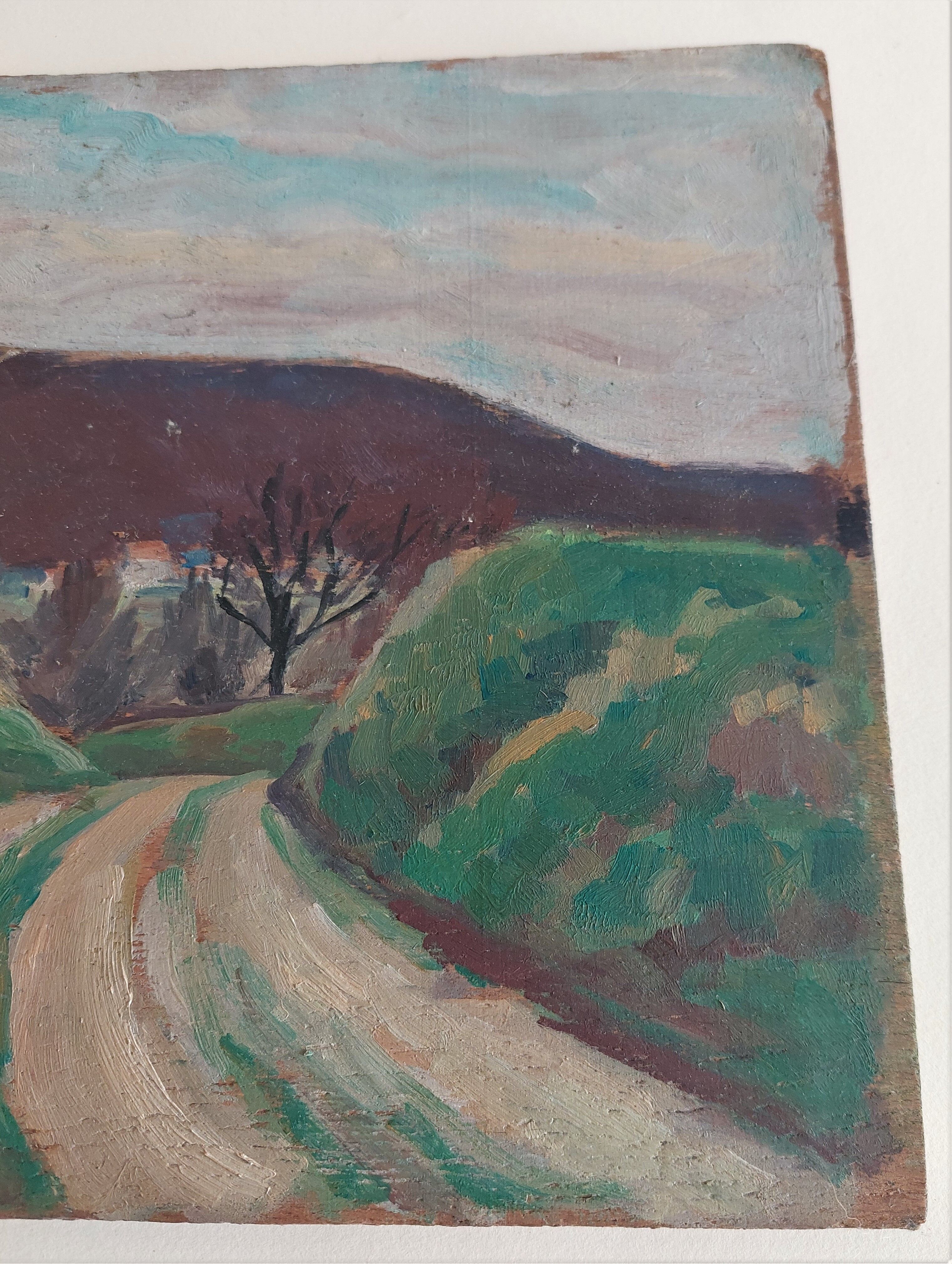 Painting oil on landscape panel early twentieth century