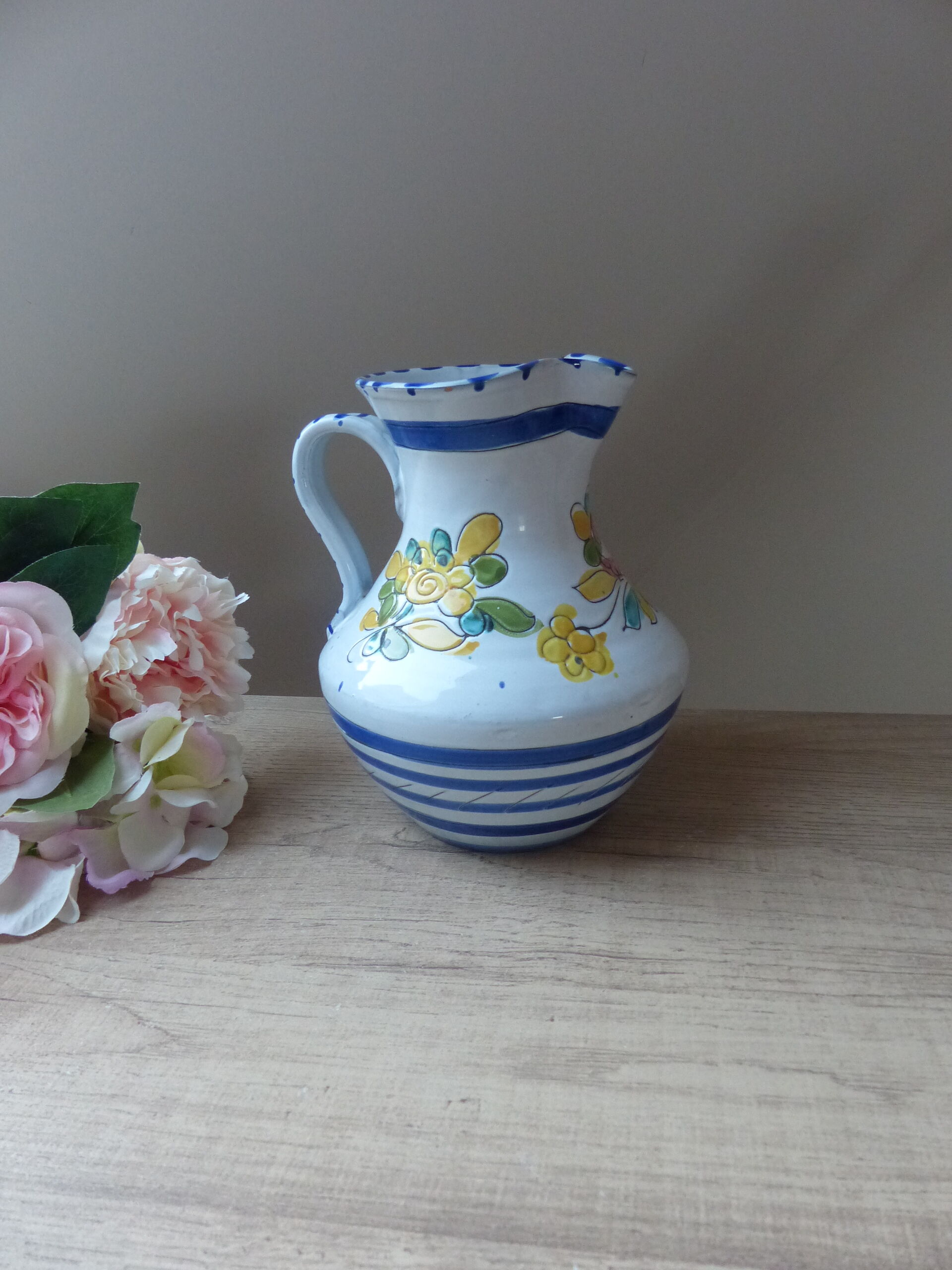 Pitcher ceramic decoration hand-painted vintage