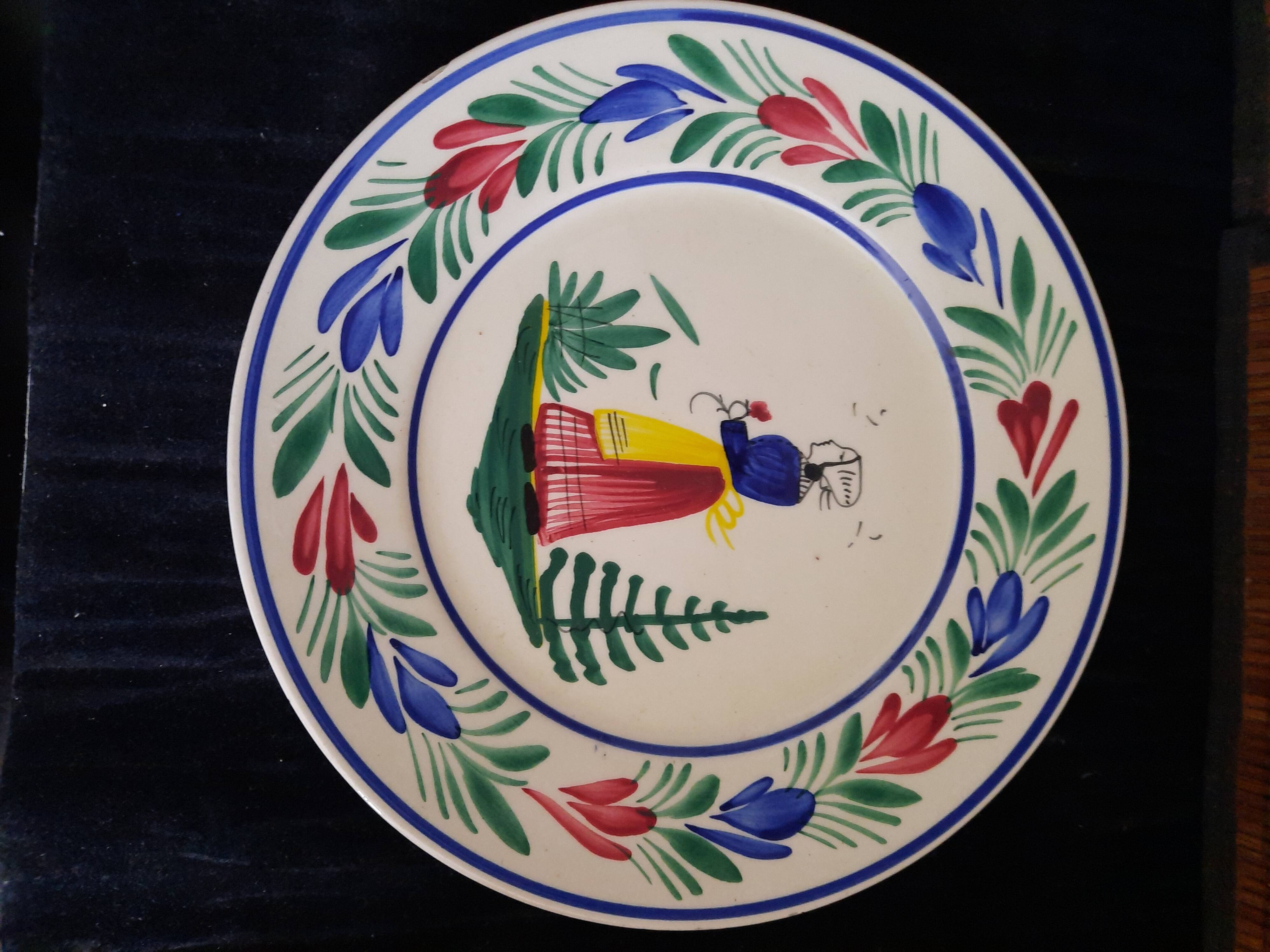Large HB Quimper Plate Breton Decor Hand-Painted Vintage 27cm