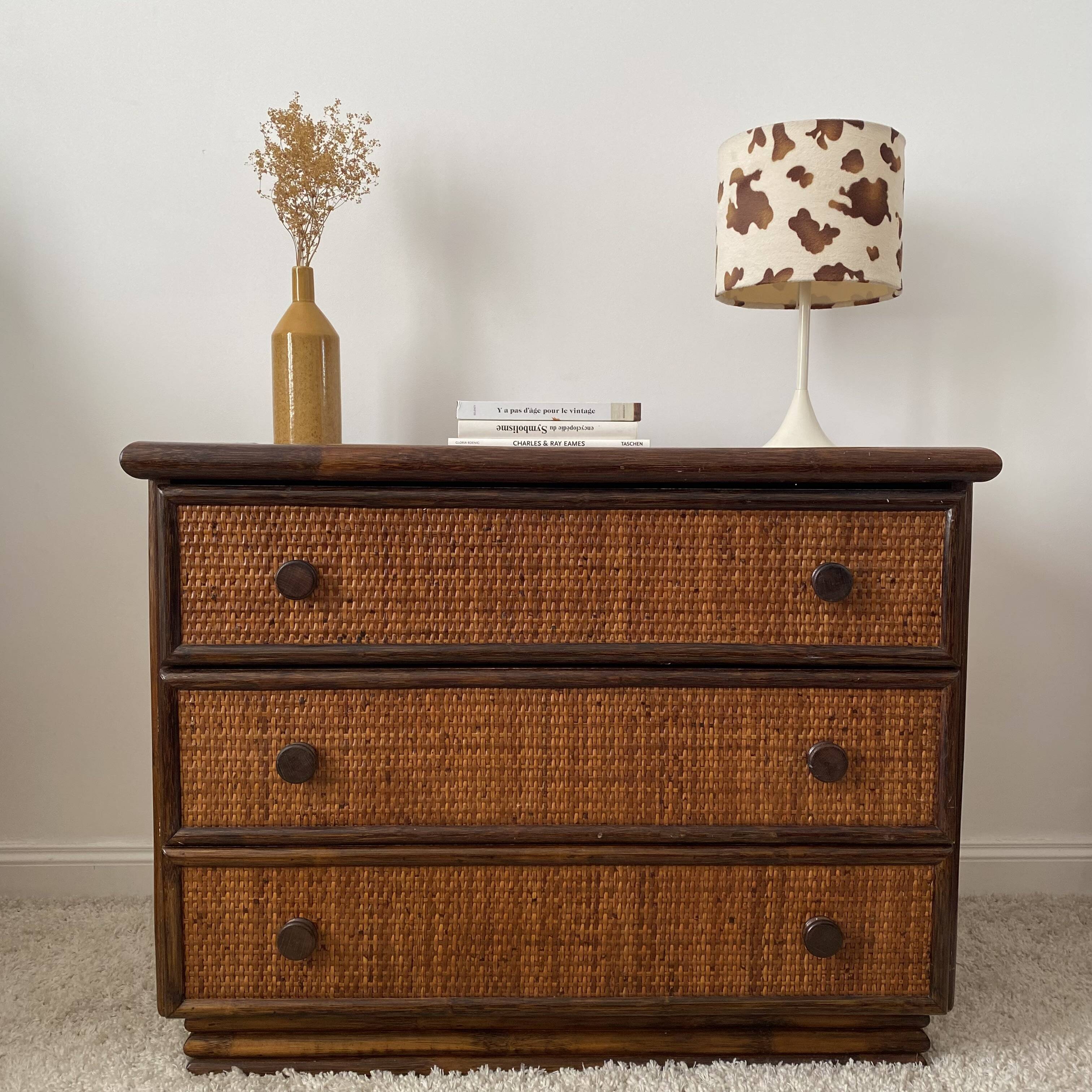 Commode en rotin et bambou Maugrion Roche Bobois
