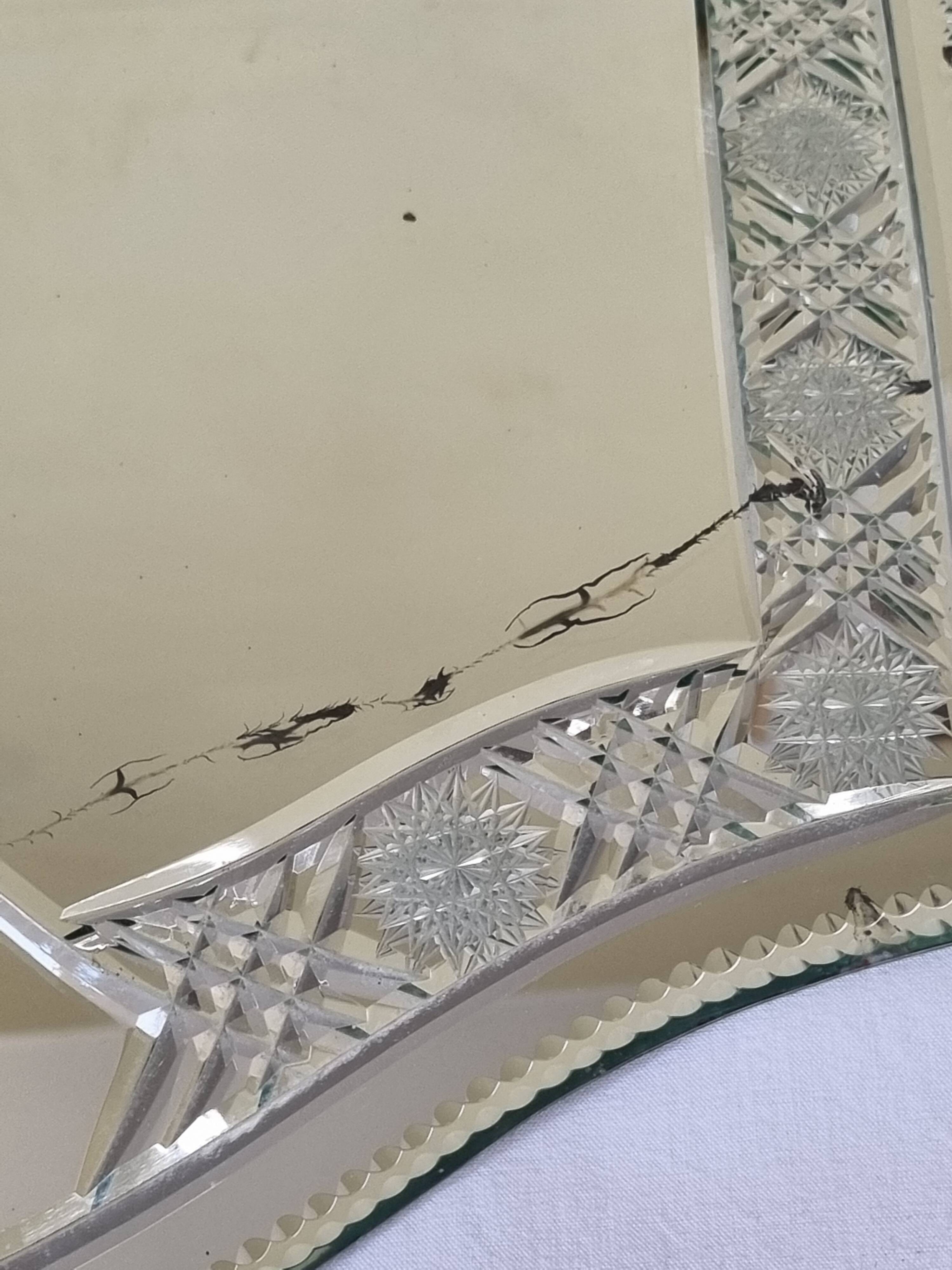 Large vintage Venetian style engraved mirror, 81 x 53 cm, 1950