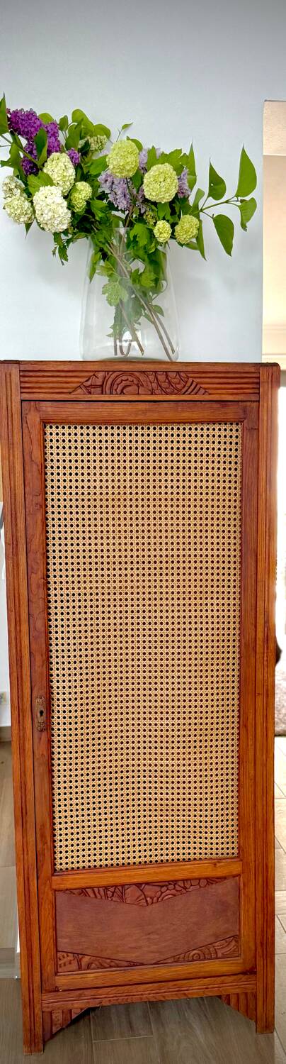 Vintage Parisian wardrobe in wood and caning – Art style