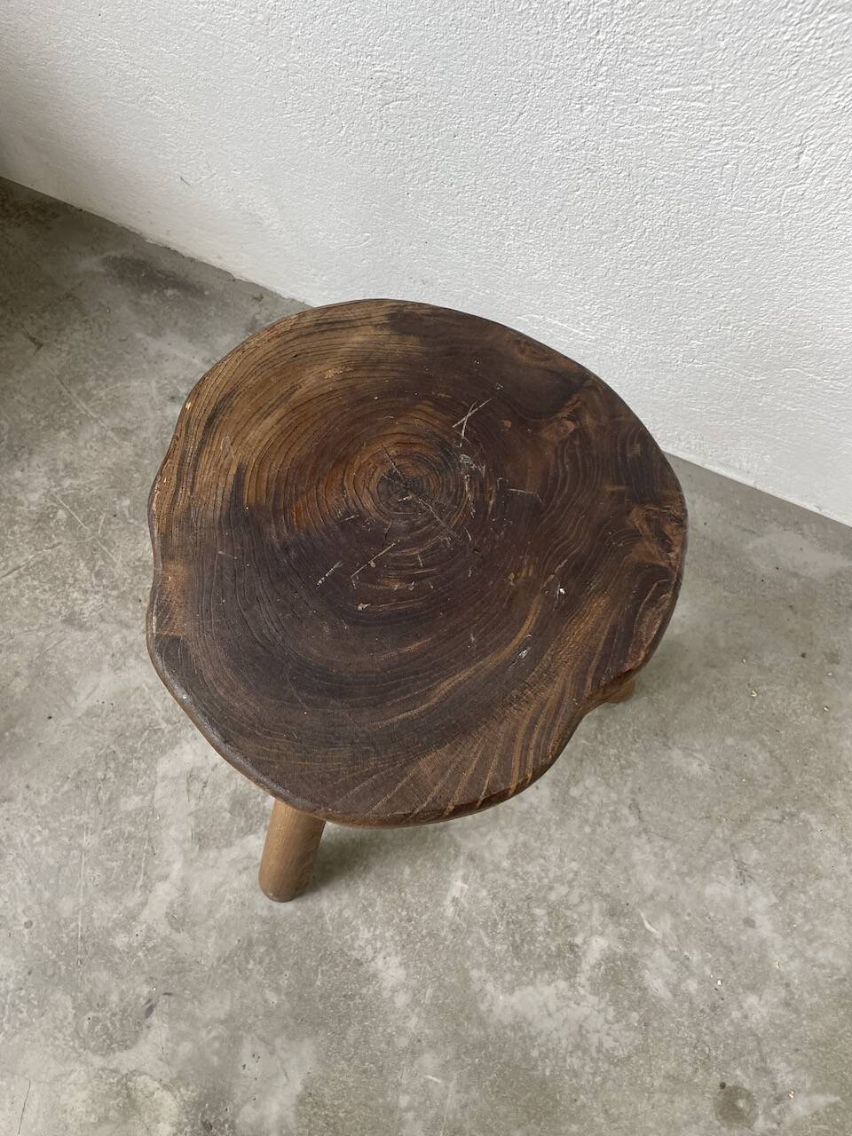 50s tripod oak stool