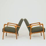 Vintage Pair Armchair Avocado Green Tweed Upholstery, 1960, Poland