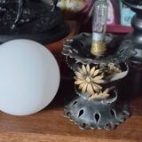 Pair of vintage wrought iron and opaline lamps from the 1960s.