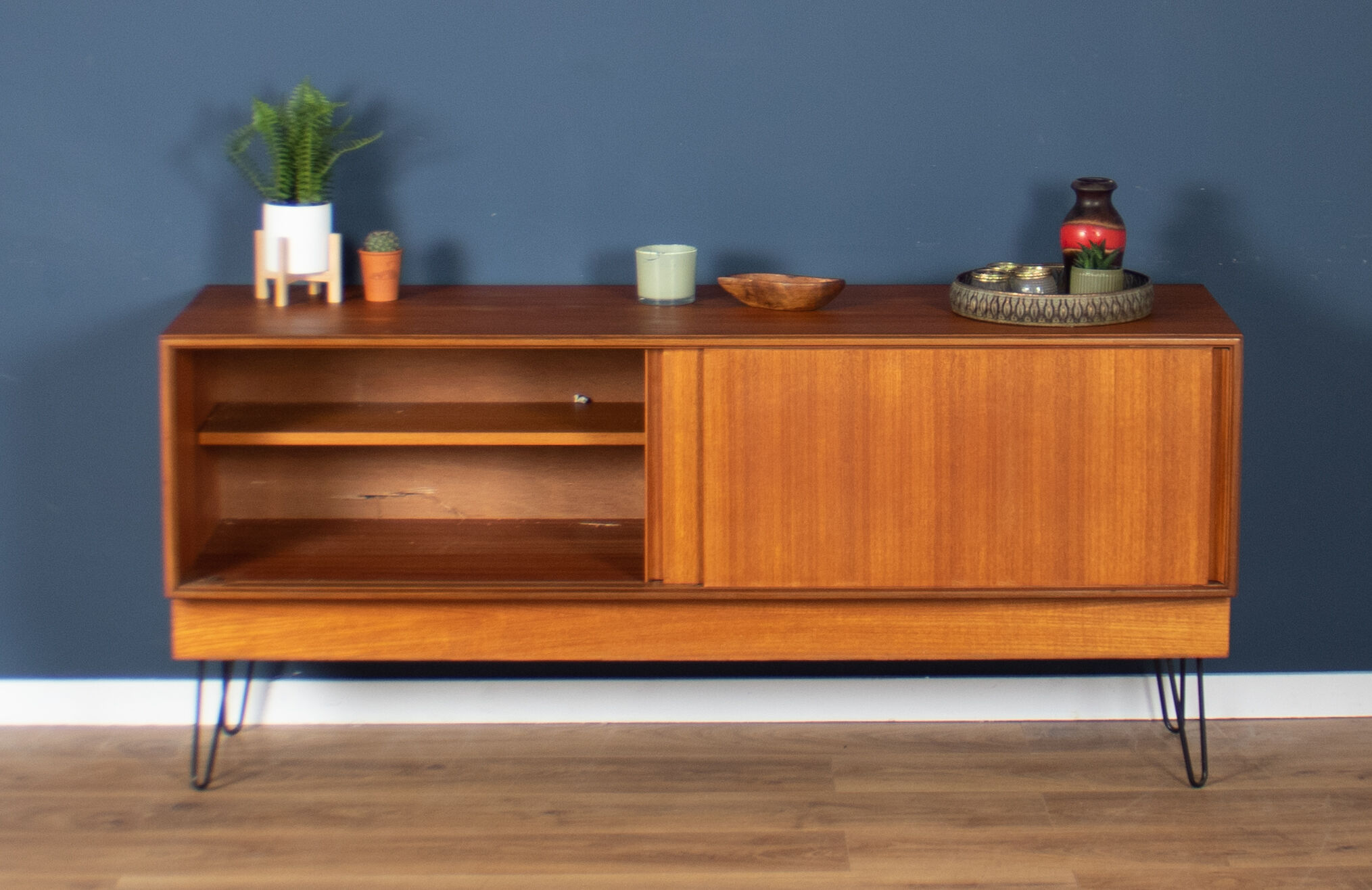 Retro teak 1960s G plan form five sideboard on hairpin legs