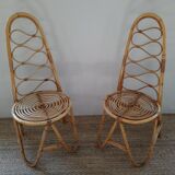 Pair of bamboo chairs and rattan years 70